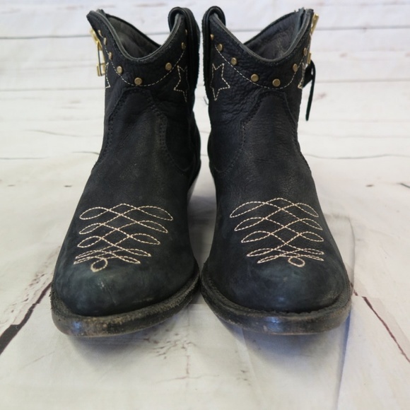 Anine Bing Cowboy Boots Black Leather Size 37 - Picture 2 of 8